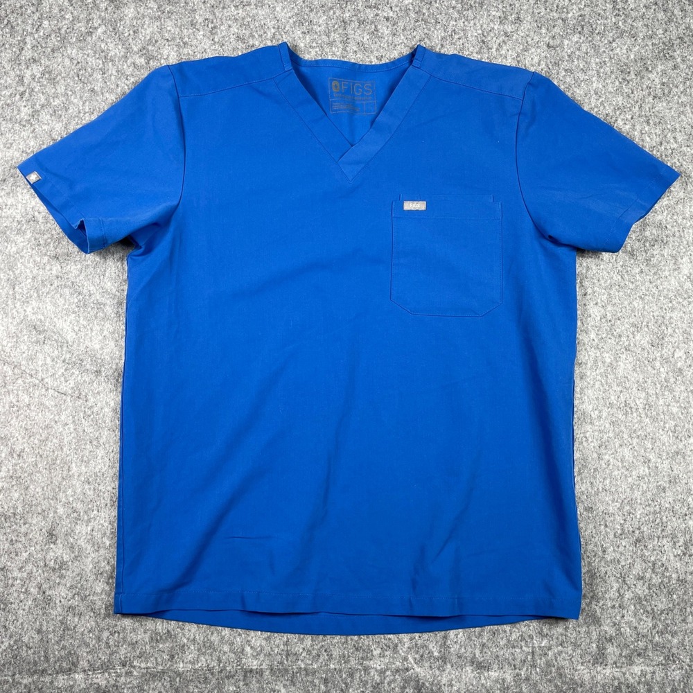Figs Scrub Top Mens Large Blue Leon V-Neck Short Sleeve Technical Collection